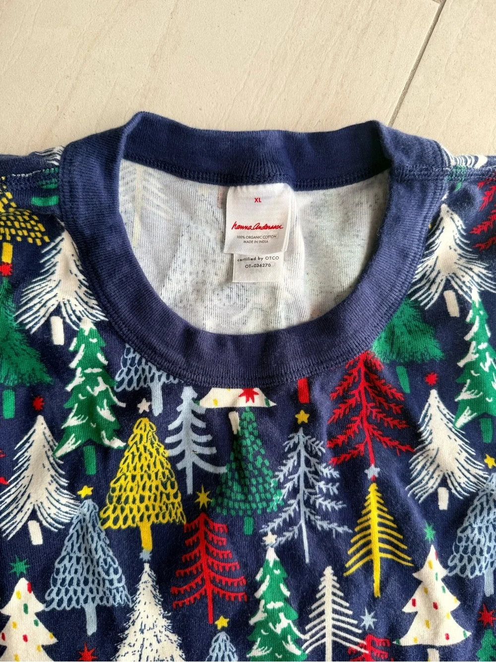 Hanna Andersson Men's Navy Blue Holiday Tree Print Pajama Top
